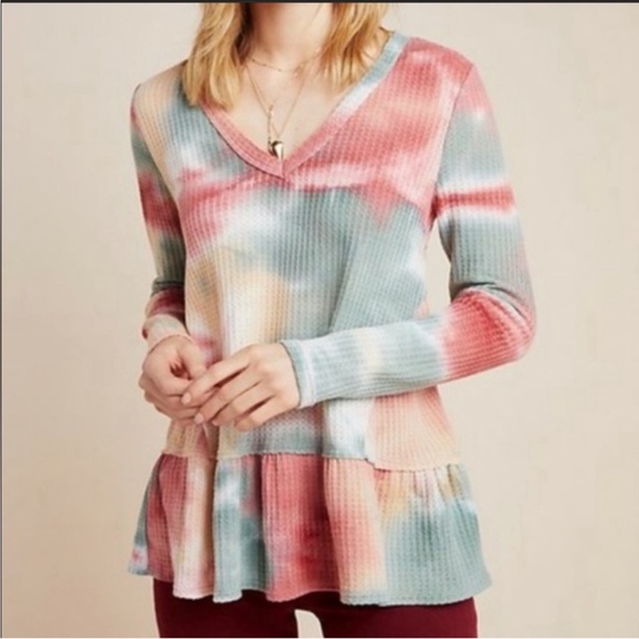 Anthropologie Tops - Anthropologie Eri + Ali Peplum Tie Dye Waffle Knit Top